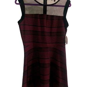 NEW WT BeBop Juniors Large A Line Sleeveless Dress Black/ Wine Net Pattern Sheer